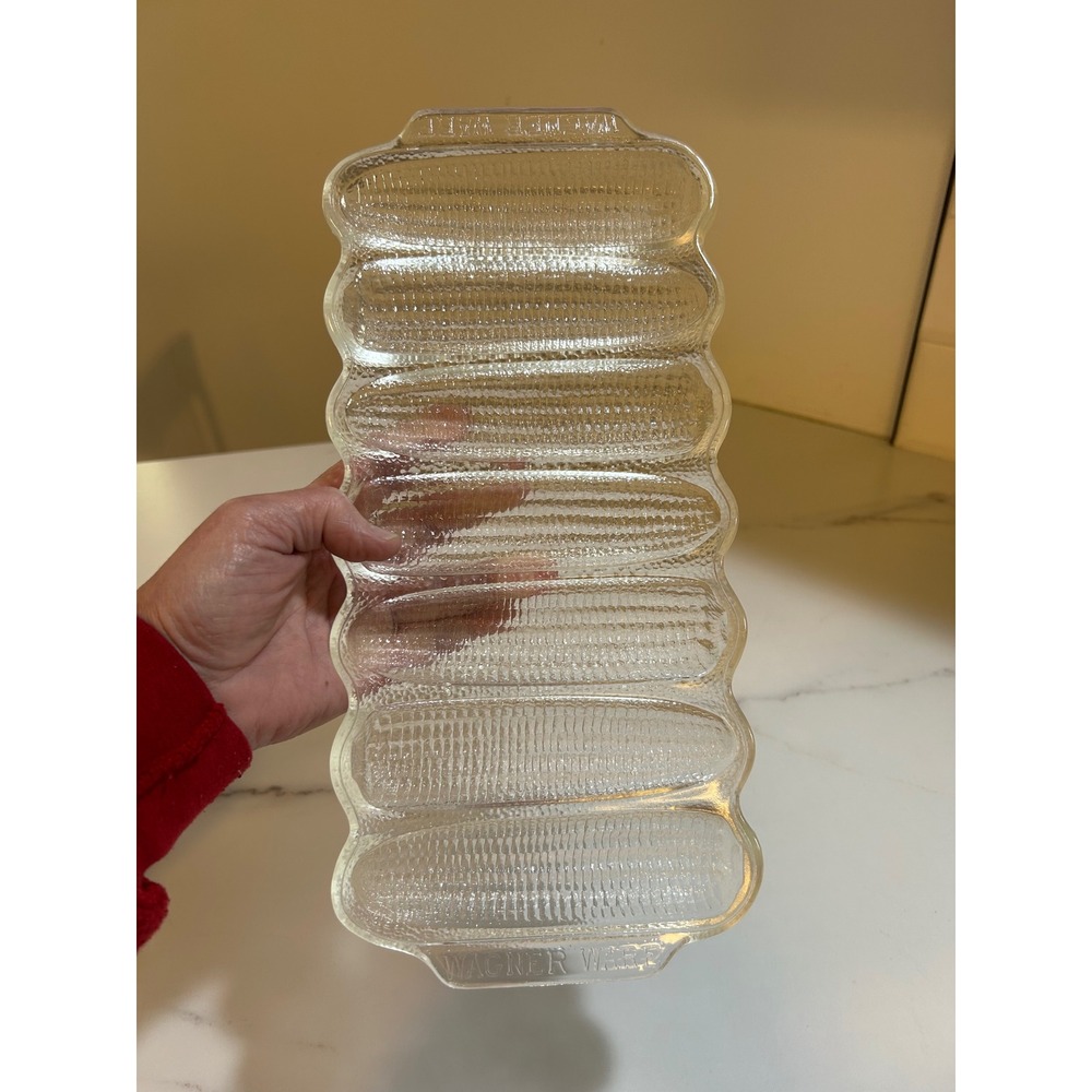 Vintage Wagner Ware Clear Glass Corn Stick Pan 7 Slot Serving Tray 12.5 Inch